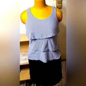Ann Taylor blue and white ruffle top in excellent cotton size Small